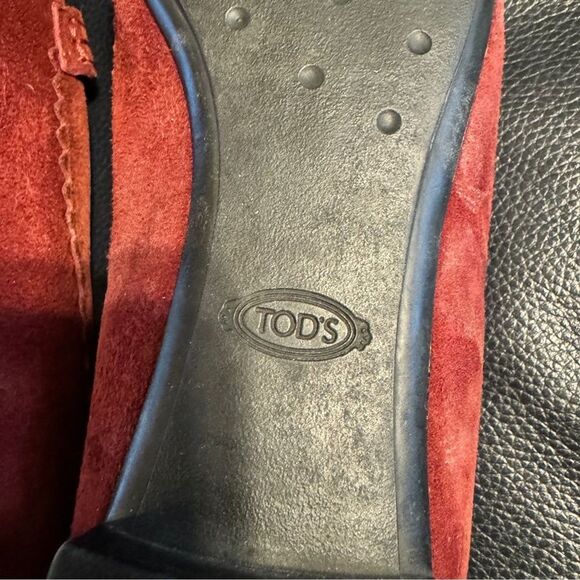 Tod’s Lane Suede Loafers Burgundy with Crystal Embellishments EU 37.5 US 7.5 - Picture 8 of 13